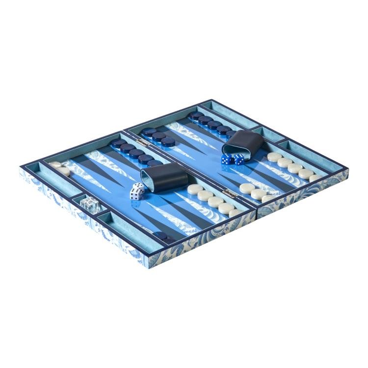 Palm Beach Blue Lacquer Backgammon Set - Addison Ross Ltd UK