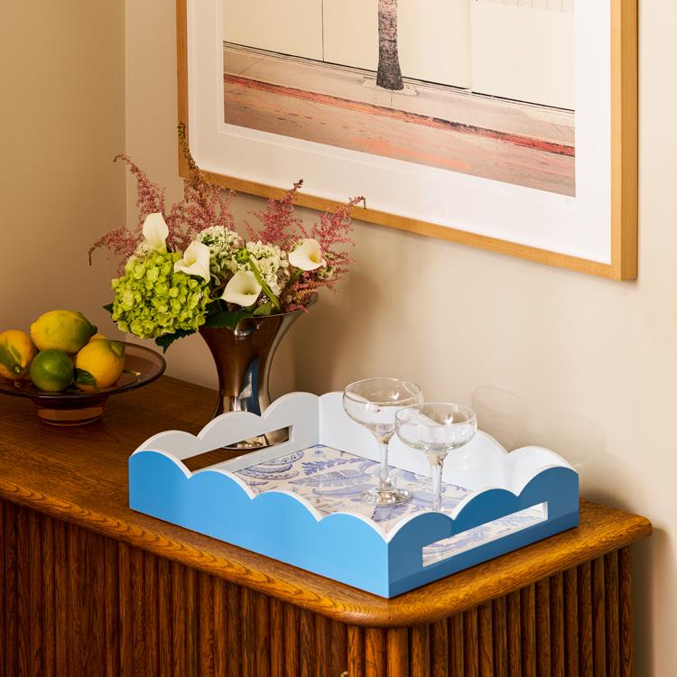 Palm Beach Blue Lacquered Scallop Medium Tray - Addison Ross Ltd UK