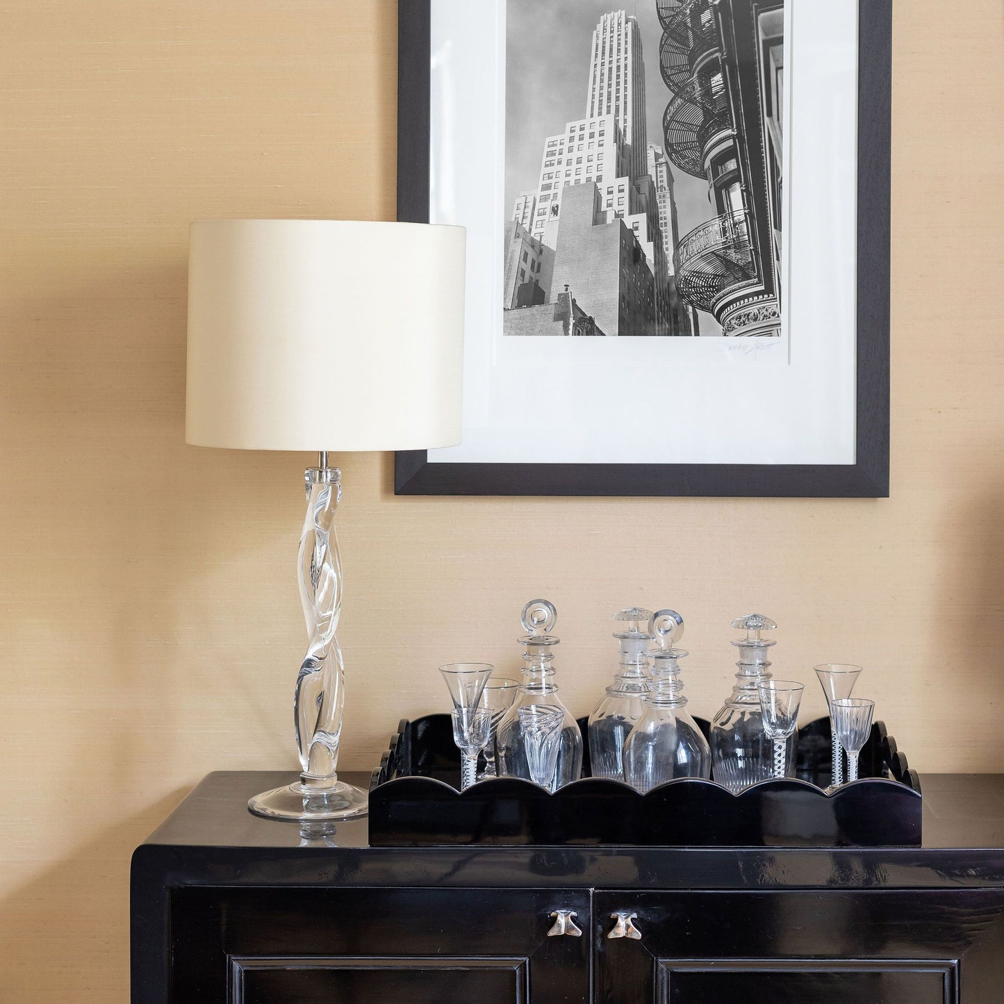 Black Large Lacquered Scallop Ottoman Tray - Addison Ross Ltd UK