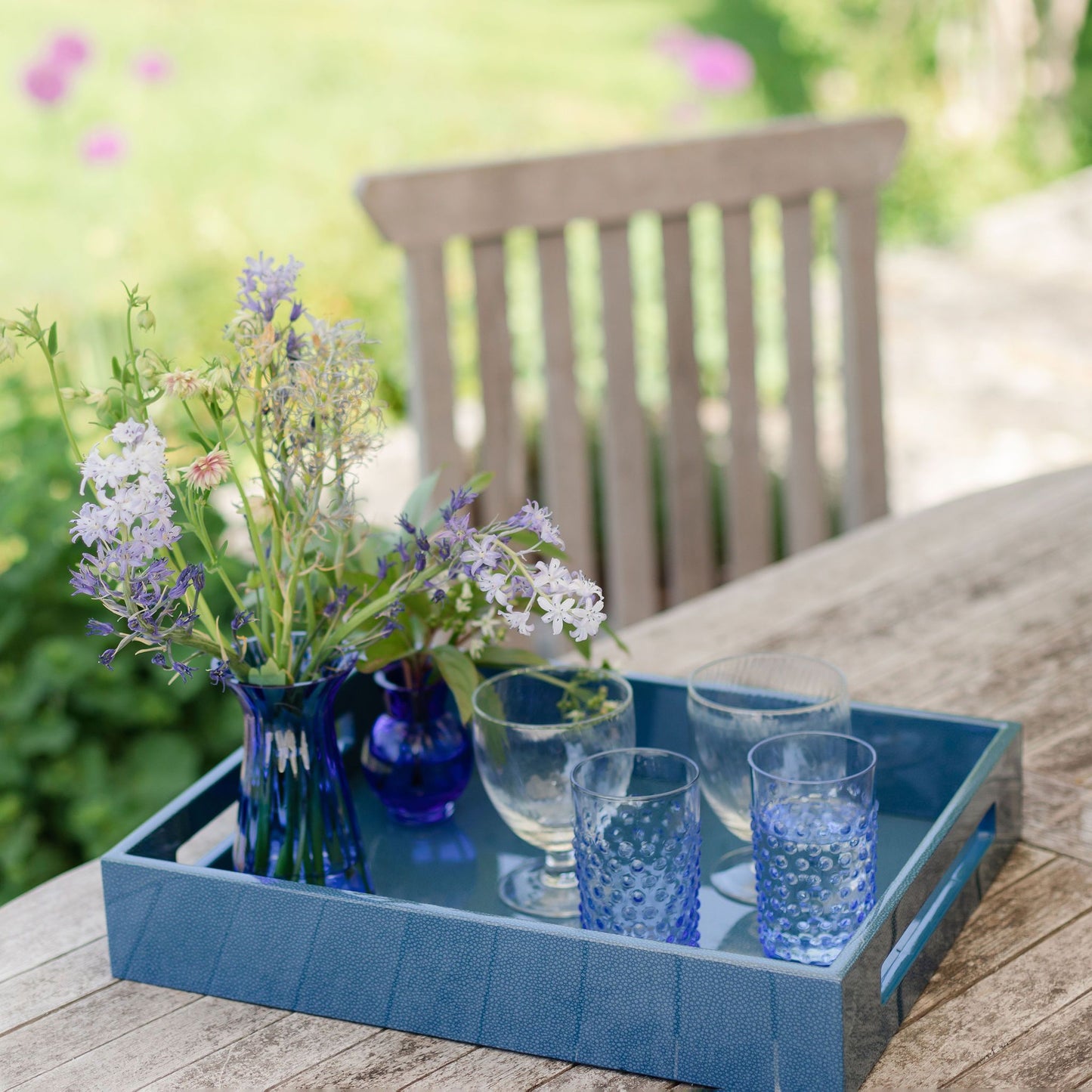 Blue Shagreen Medium Lacquered Serving Tray - Addison Ross Ltd UK