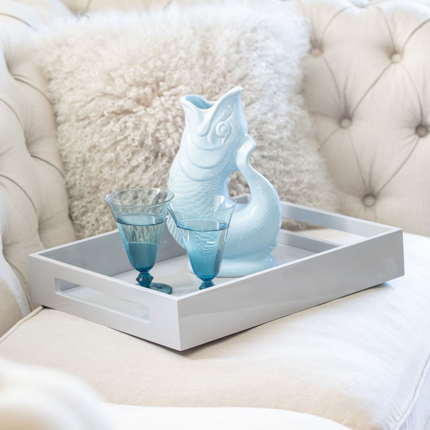 Chiffon Grey Medium Lacquered Serving Tray - Addison Ross Ltd UK