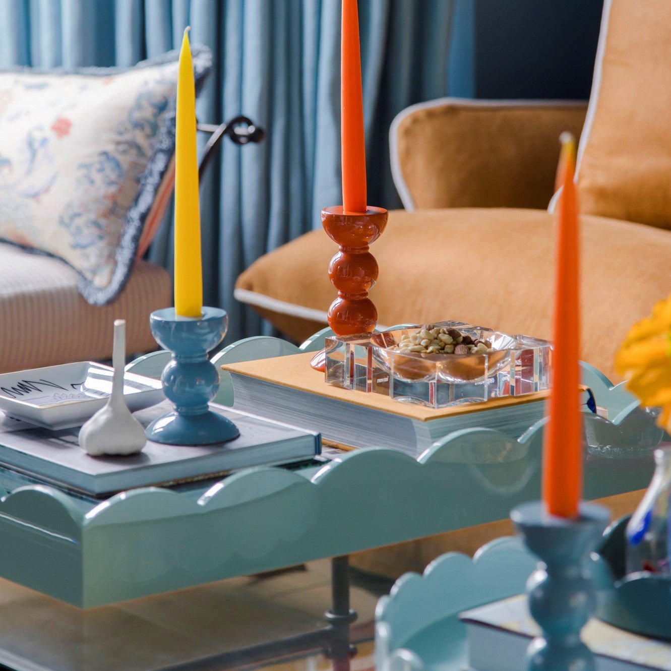 Eau De Nil Large Lacquered Scallop Ottoman Tray - Addison Ross Ltd UK