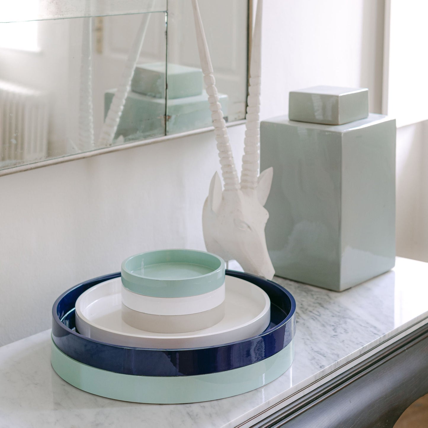 Eau De Nil Round Large Lacquered Tray - Addison Ross Ltd UK