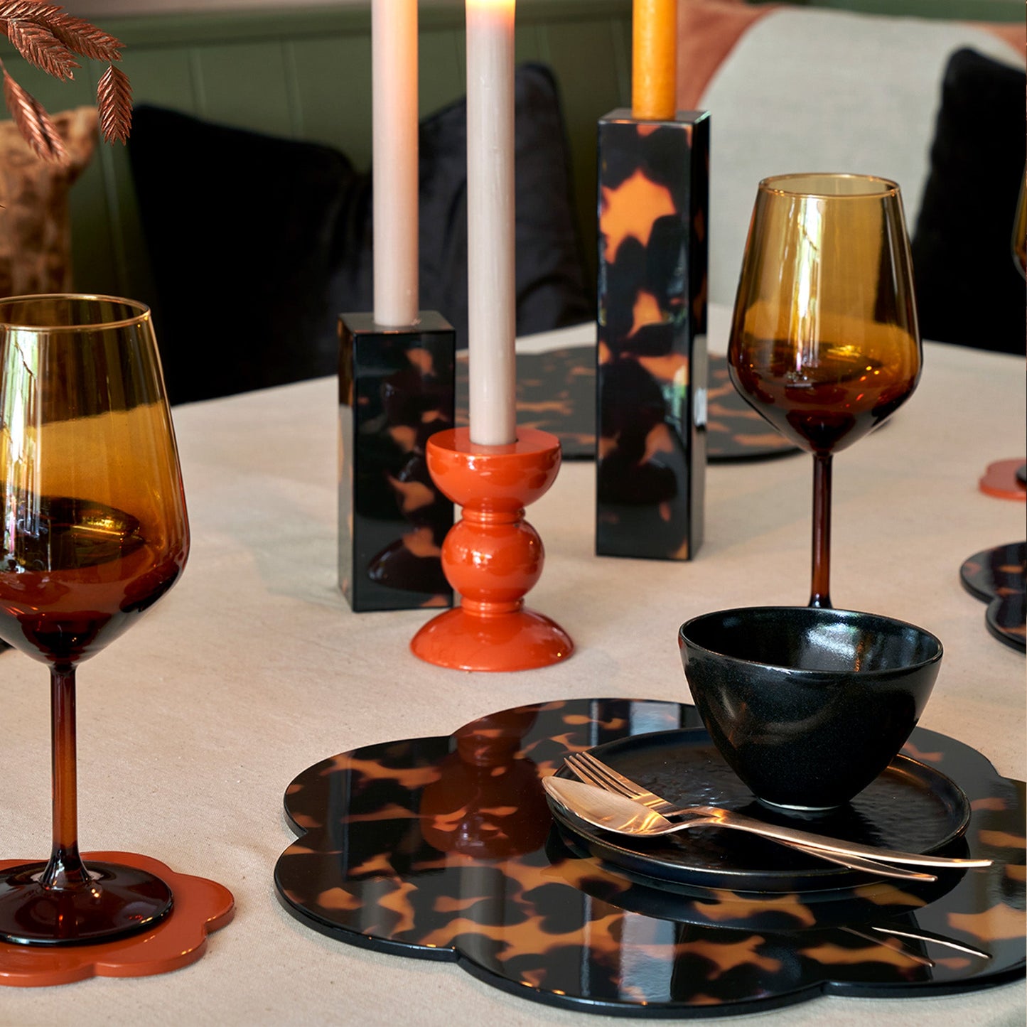 Faux Tortoiseshell Lacquer Tall Candlestick - 24cm - Addison Ross Ltd UK