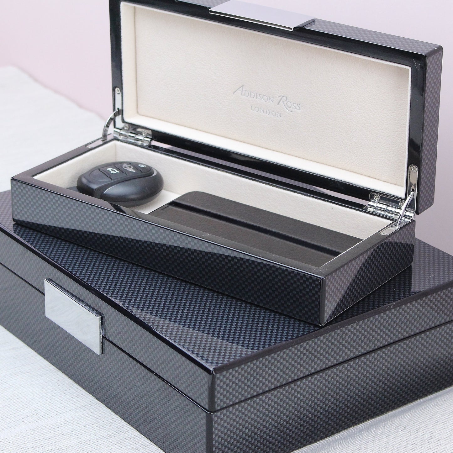Large Carbon Fibre Lacquer Box with Silver - Addison Ross Ltd UK