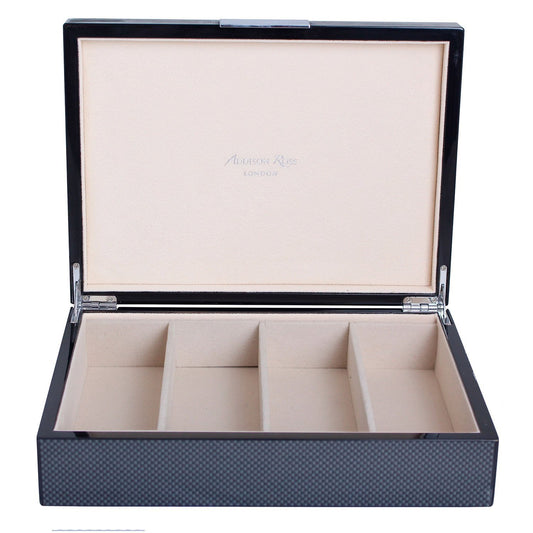 Large Carbon Fibre & Silver Glasses Box - Addison Ross Ltd UK