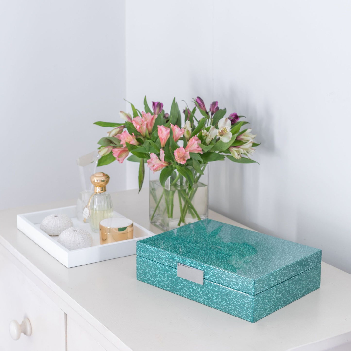 Large Green Shagreen Watch Box with Silver - Addison Ross Ltd UK