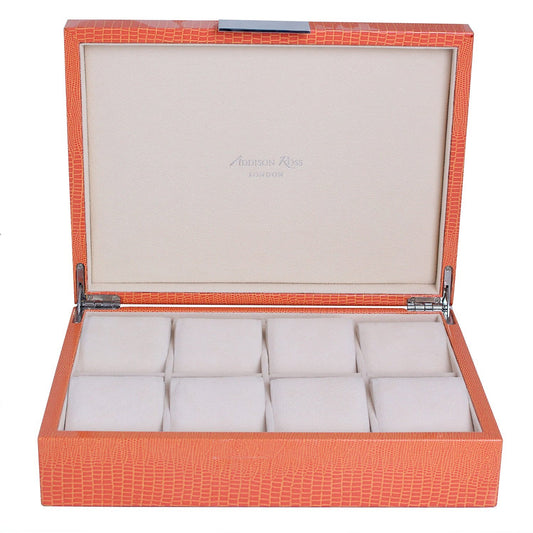 Large Orange Croc & Silver Watch Box - Addison Ross Ltd UK