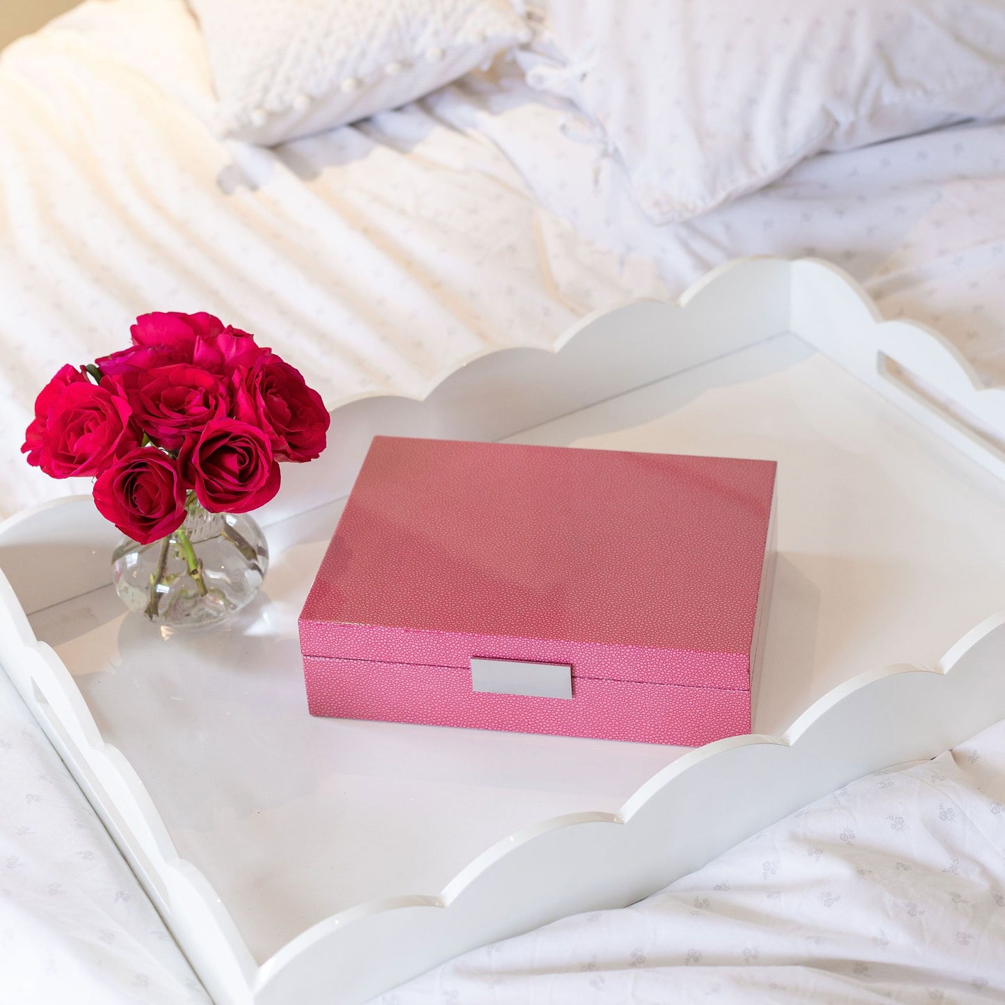 Large Pink Shagreen Jewellery Box with Silver - Addison Ross Ltd UK