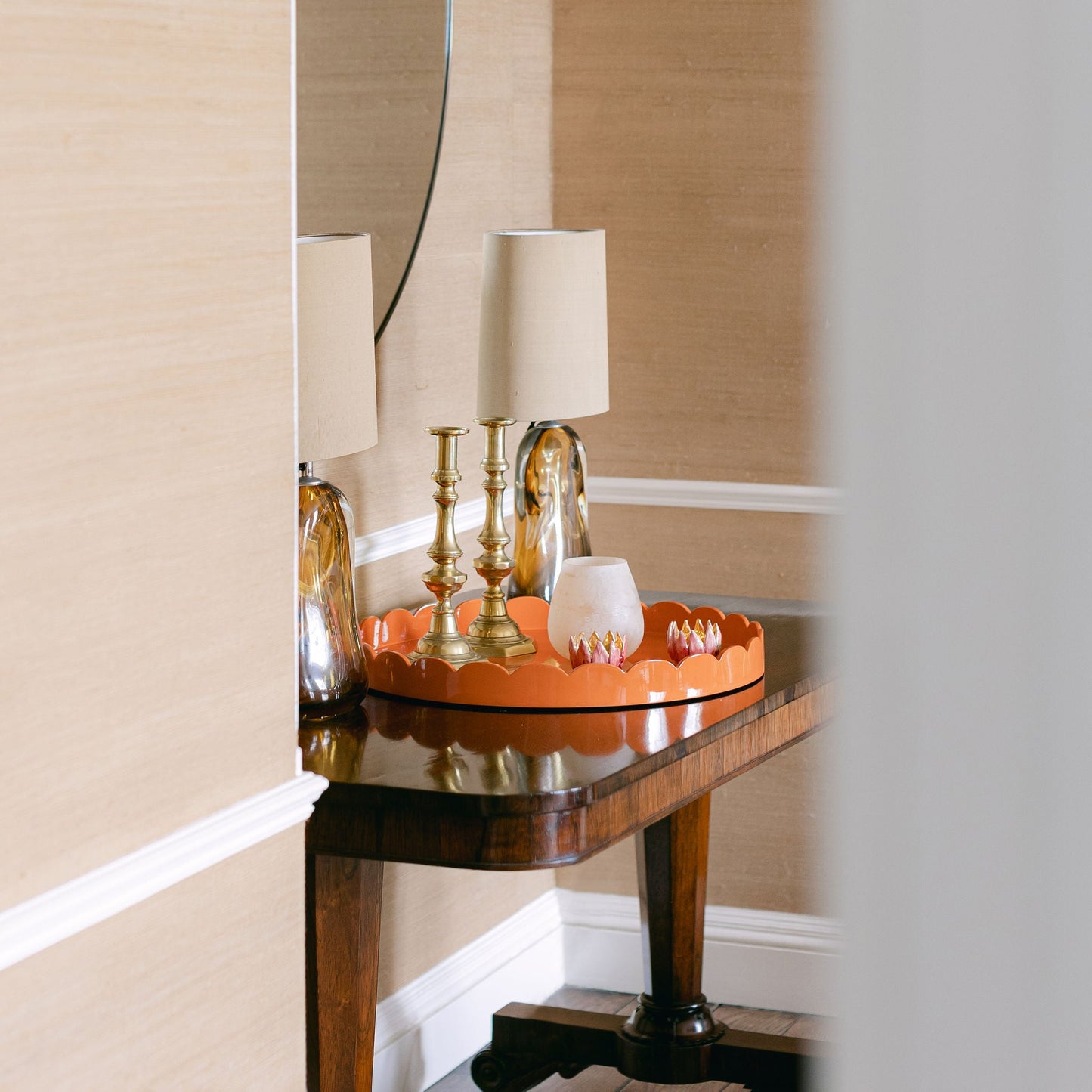 Orange Round Large Lacquered Scallop Tray - Addison Ross Ltd UK