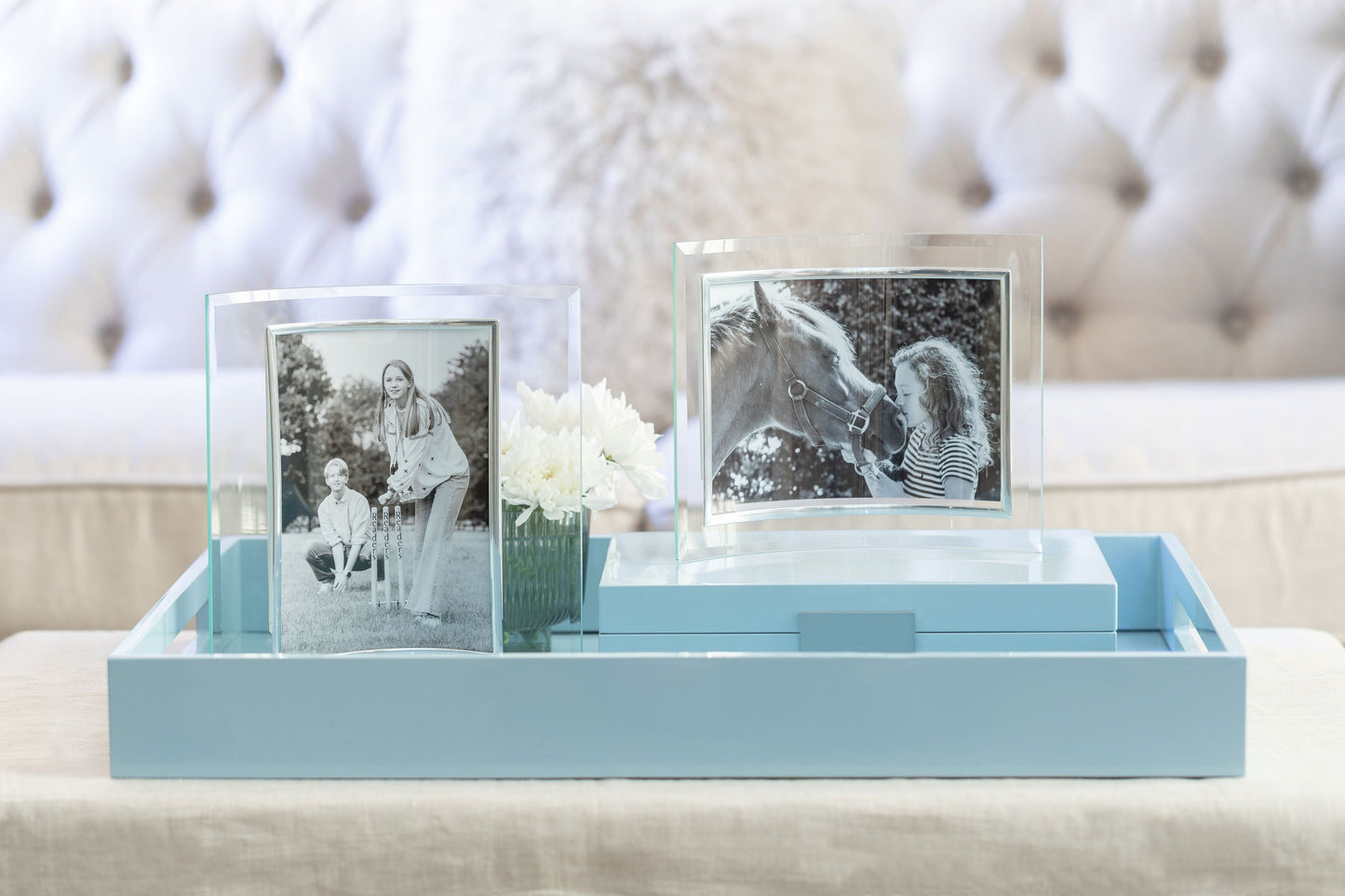 Pale Denim Blue Large Lacquered Ottoman Tray - Addison Ross Ltd UK