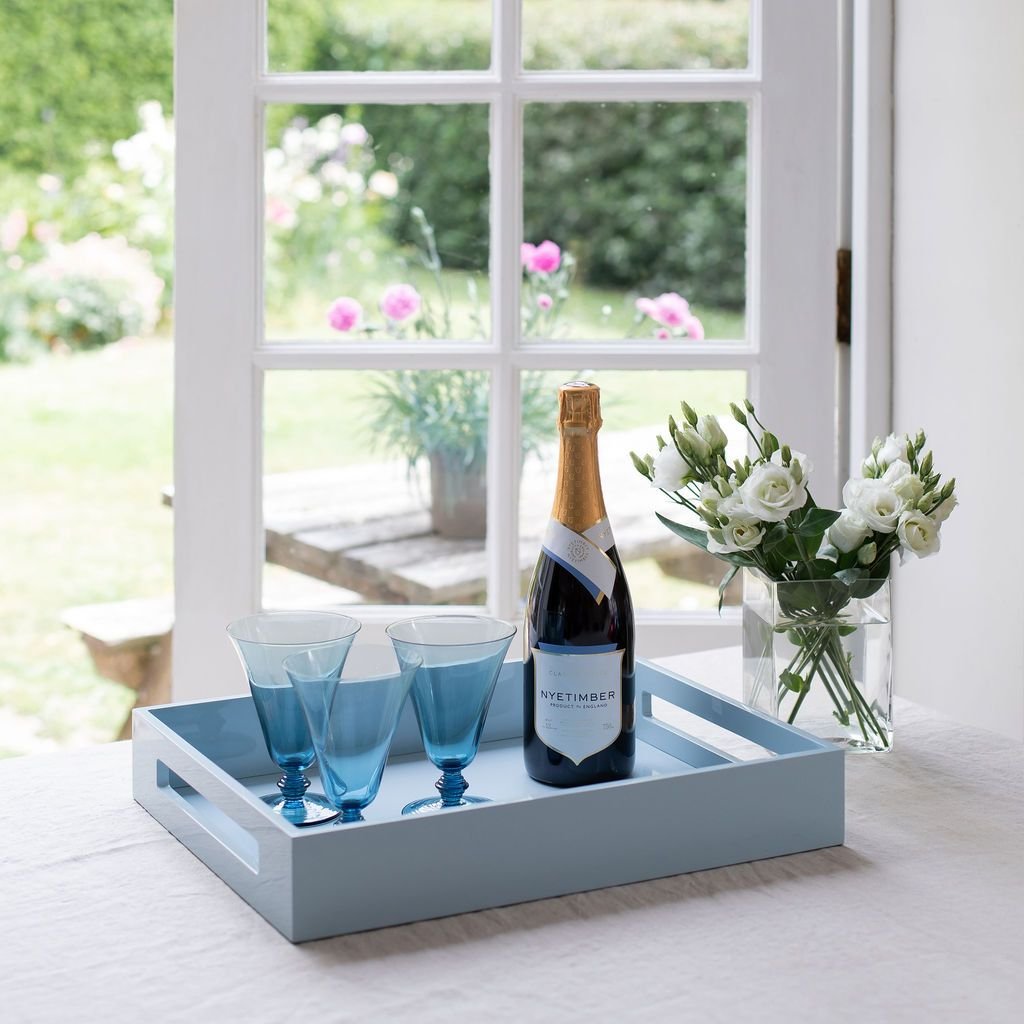 Pale Denim Blue Medium Lacquered Serving Tray - Addison Ross Ltd UK