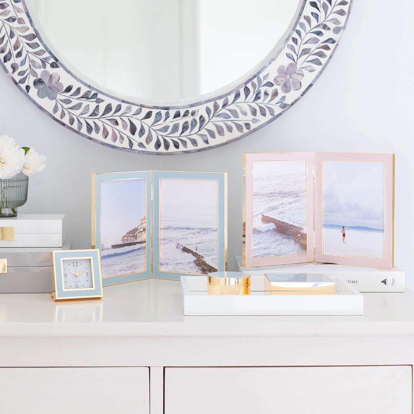 Pale Pink Enamel & Gold Double Frame - Addison Ross Ltd UK