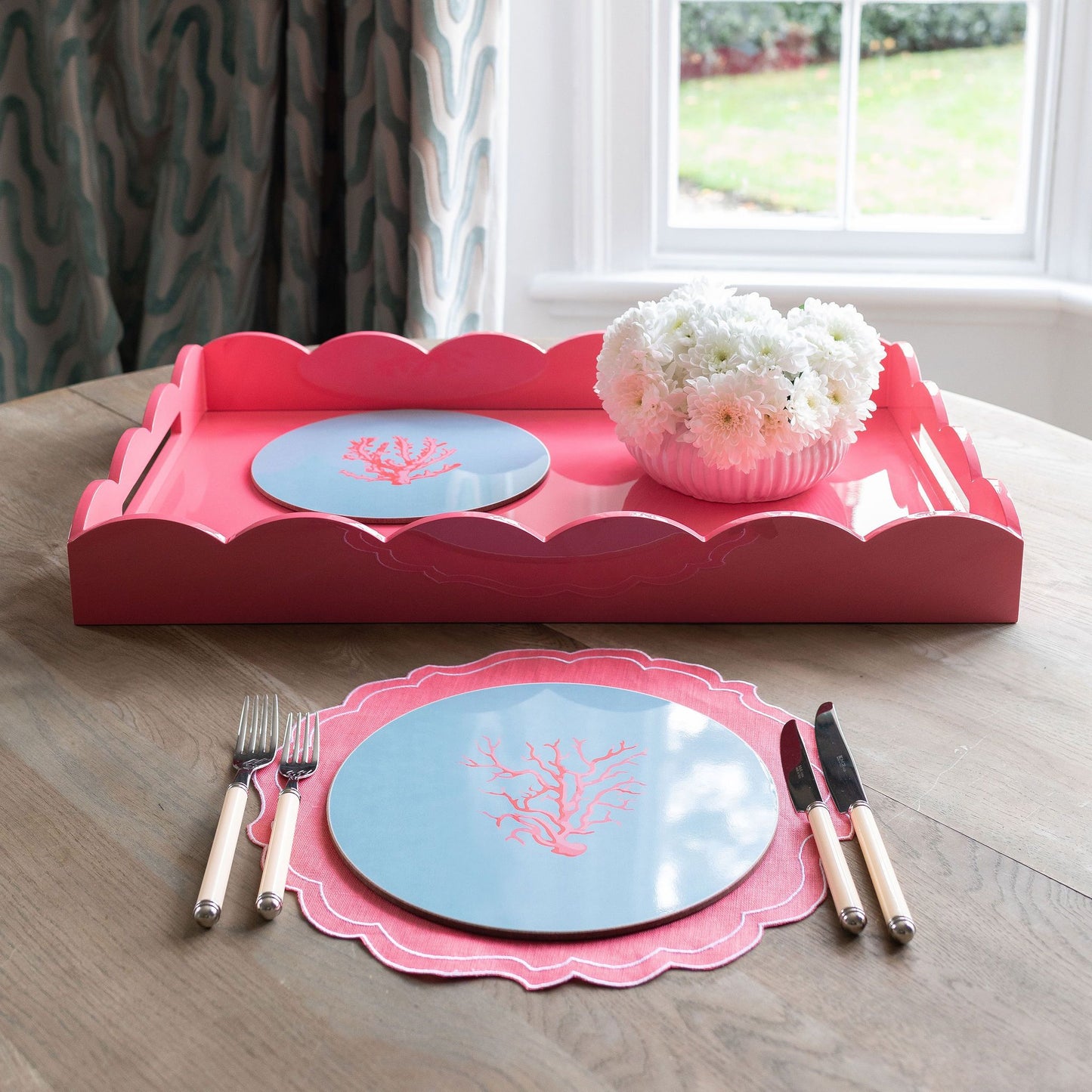 Pink Large Lacquered Scallop Ottoman Tray - Addison Ross Ltd UK