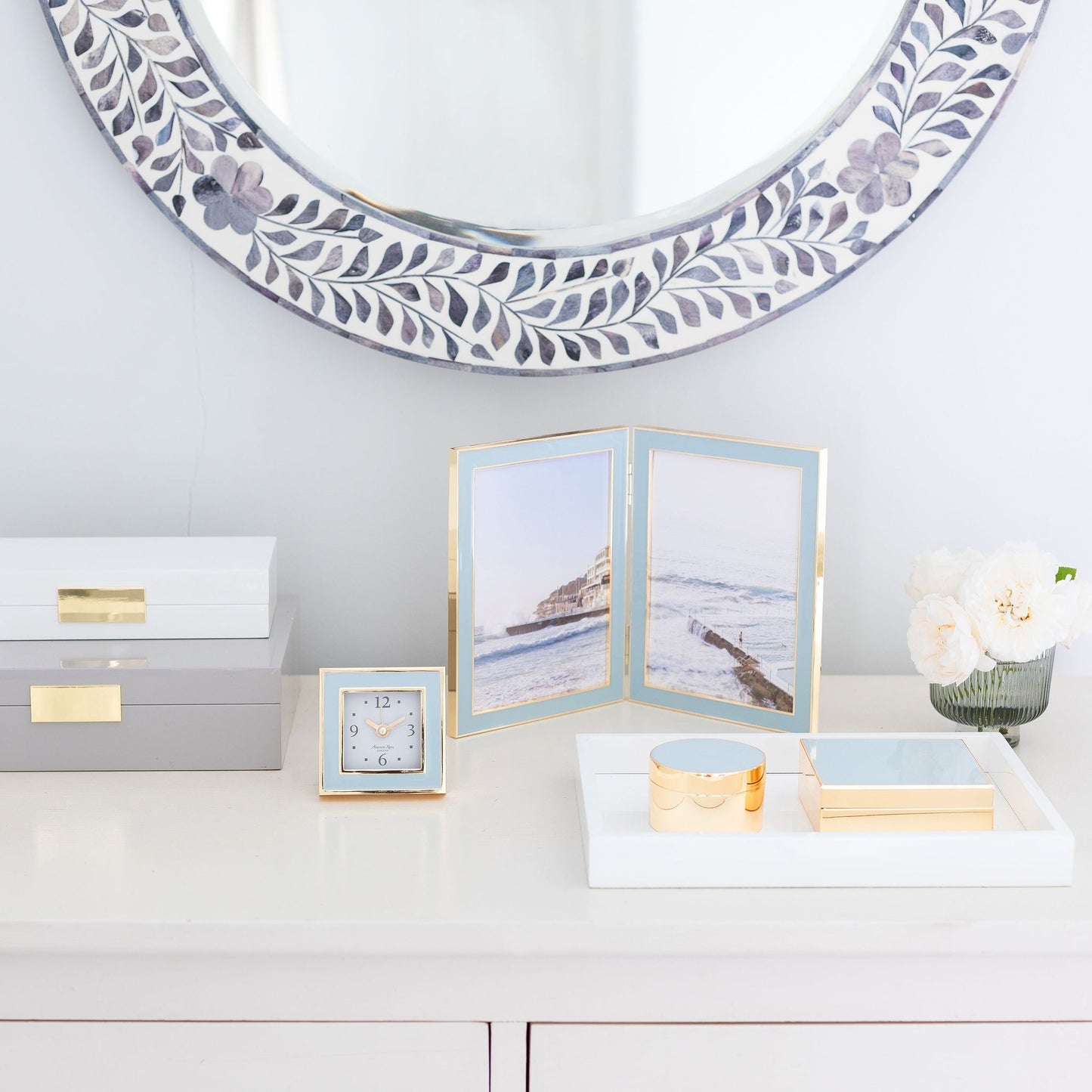 Powder Blue & Gold Trinket Pot - Addison Ross Ltd UK