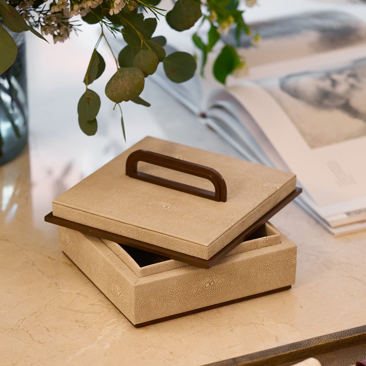 Small Ecru Faux Shagreen Box - Addison Ross Ltd UK