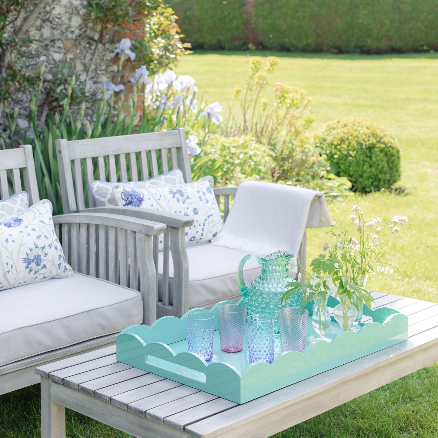 Turquoise Large Lacquered Scallop Ottoman Tray - Addison Ross Ltd UK