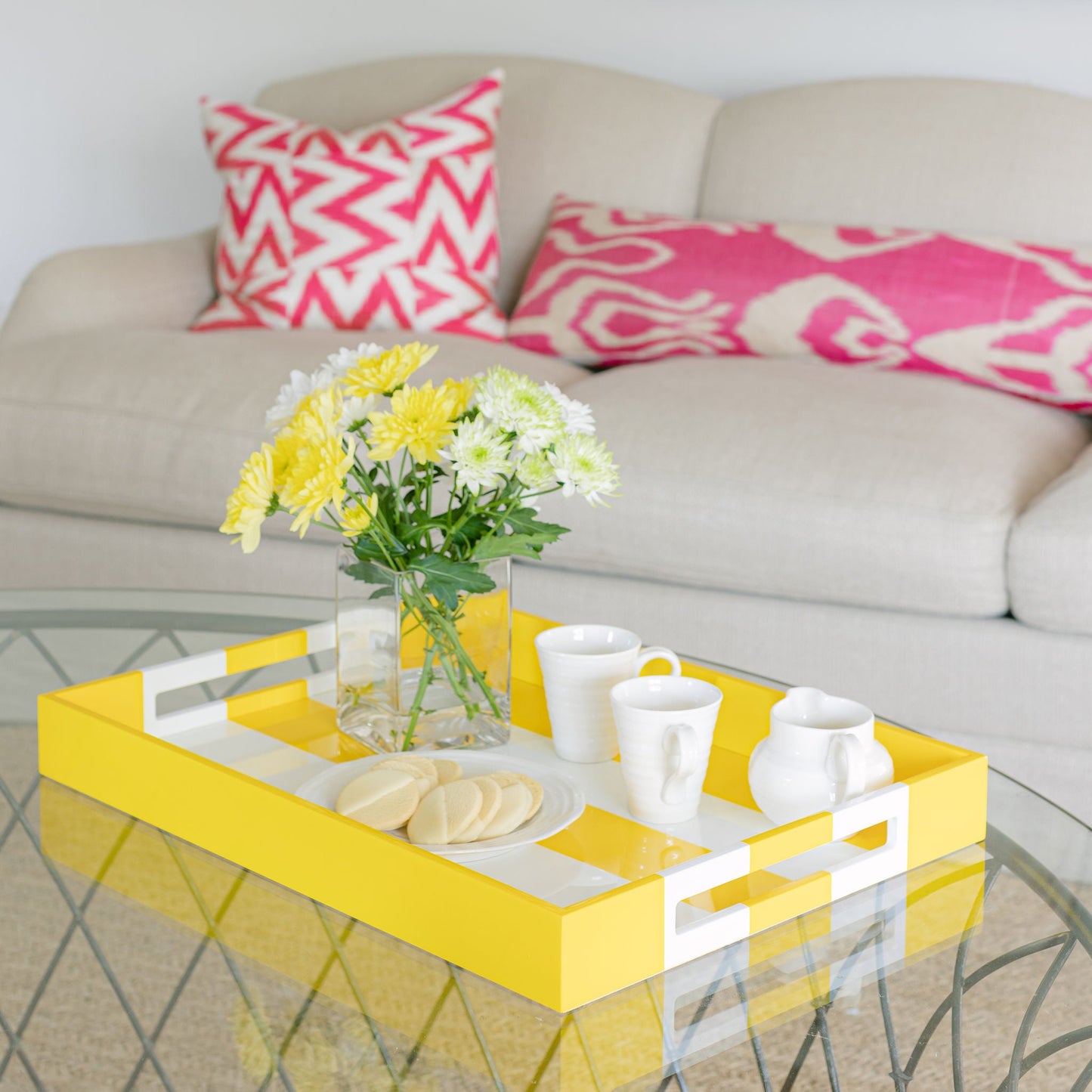 Yellow Striped Large Lacquered Ottoman Tray - Addison Ross Ltd UK