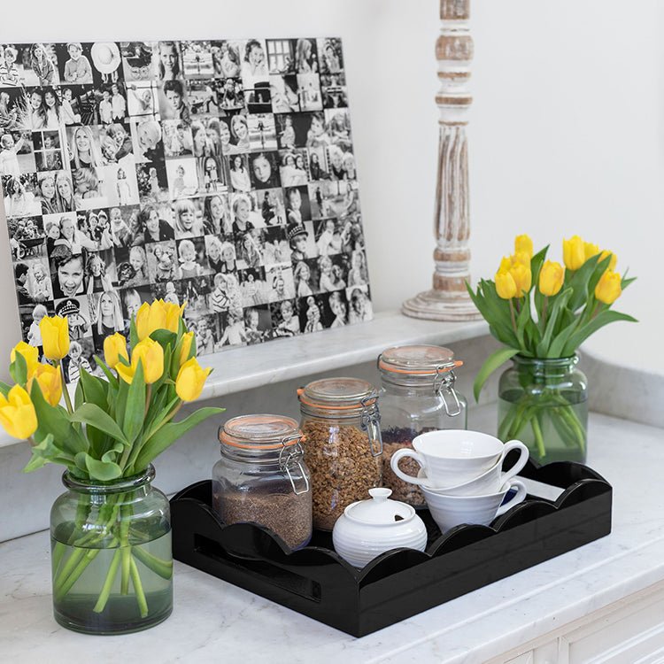 Black Medium Lacquered Scallop Serving Tray - Addison Ross Ltd UK