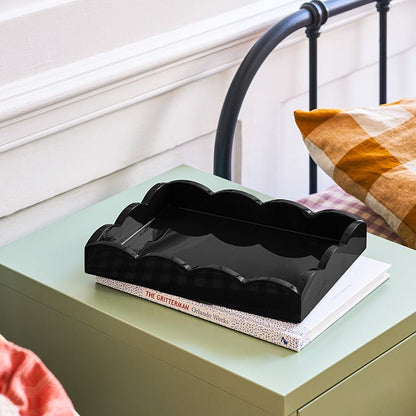 Black Small Lacquered Scalloped Tray - Addison Ross Ltd UK