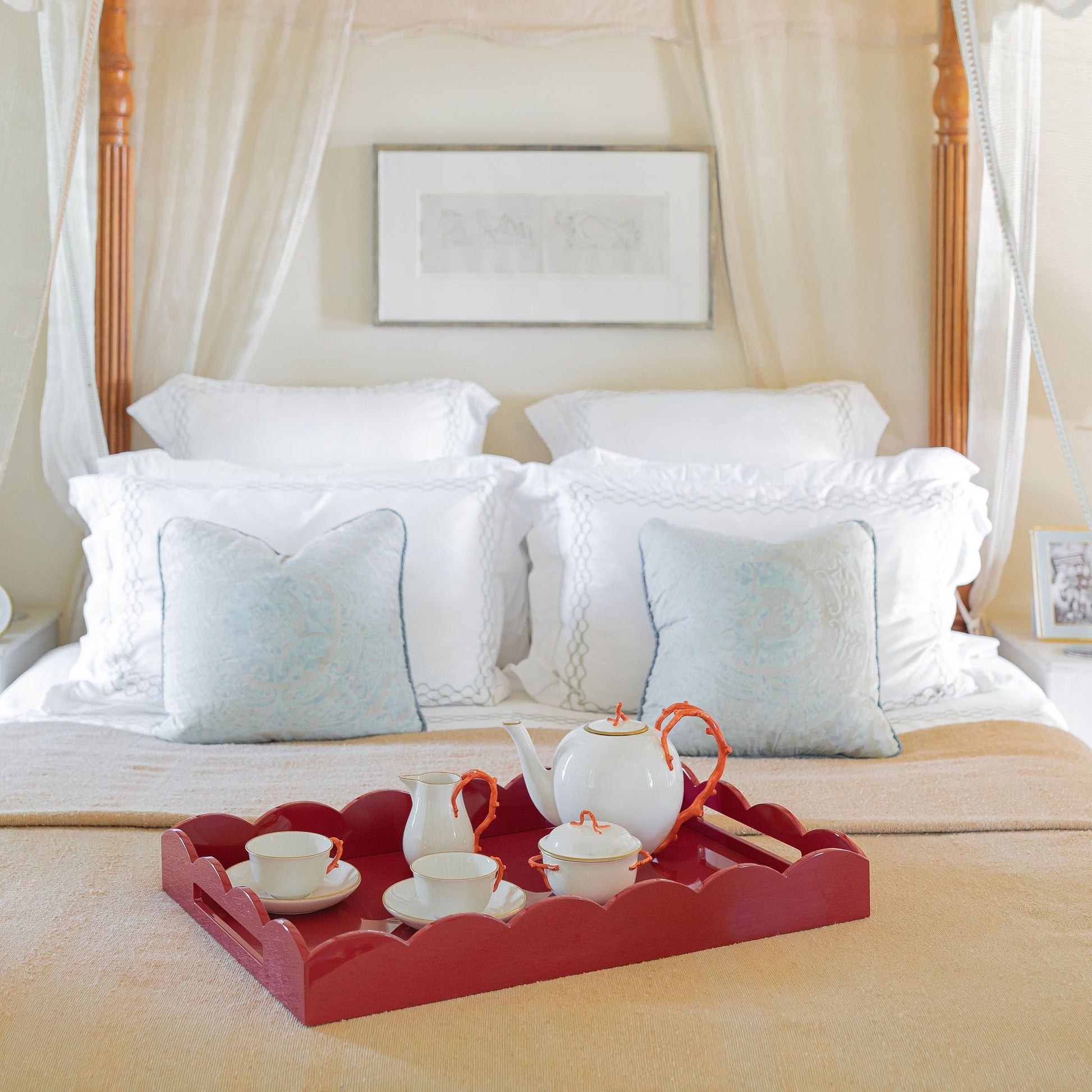 Burgundy Large Lacquered Scallop Ottoman Tray - Addison Ross Ltd UK