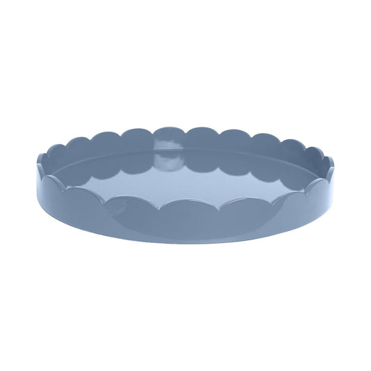 Chambray Blue Round Lacquered Scallop Ottoman Tray – Limited Edition - Addison Ross Ltd UK