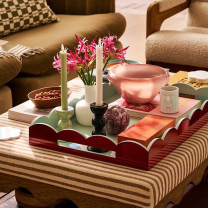 Cherry & Eau de Nil Large Lacquered Scallop Ottoman Two - Tone Tray - Addison Ross Ltd UK