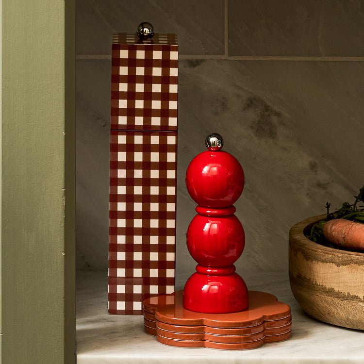 Cherry Gingham Square Pillar Salt or Pepper Mill - Addison Ross Ltd UK