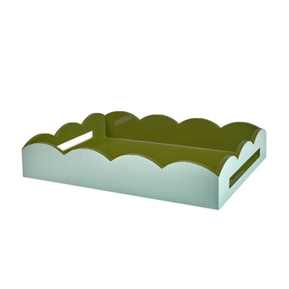 Eau De Nil & Khaki Large Lacquered Scallop Medium Two - Tone Tray - Addison Ross Ltd UK