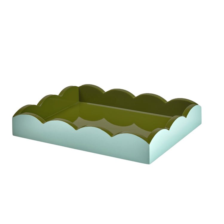 Eau De Nil & Khaki Large Lacquered Scallop Small Two - Tone Tray - Addison Ross Ltd UK