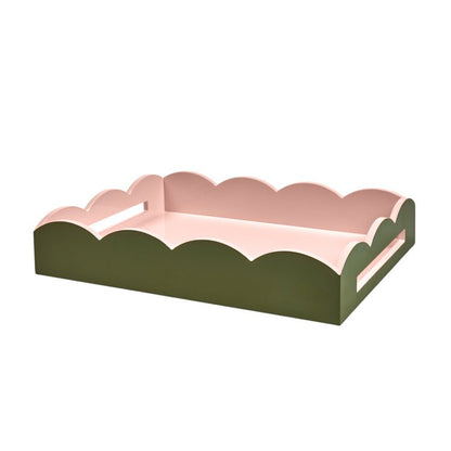Khaki & Pink Large Lacquered Scallop Medium Two - Tone Tray - Addison Ross Ltd UK