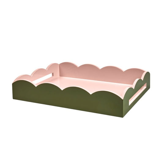 Khaki & Pink Large Lacquered Scallop Medium Two - Tone Tray - Addison Ross Ltd UK