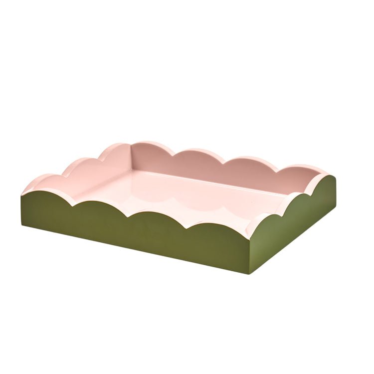 Khaki & Pink Large Lacquered Scallop Small Two - Tone Tray - Addison Ross Ltd UK