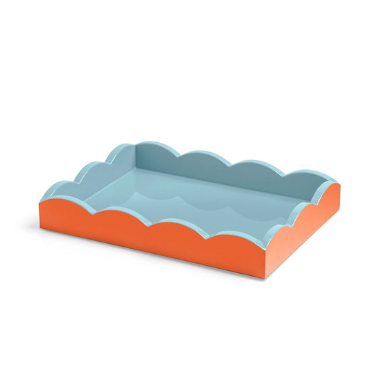 Orange & Chambray Lacquered Scallop Small Two - Tone Tray - Addison Ross Ltd UK