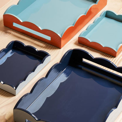 Orange & Chambray Lacquered Scallop Small Two - Tone Tray - Addison Ross Ltd UK