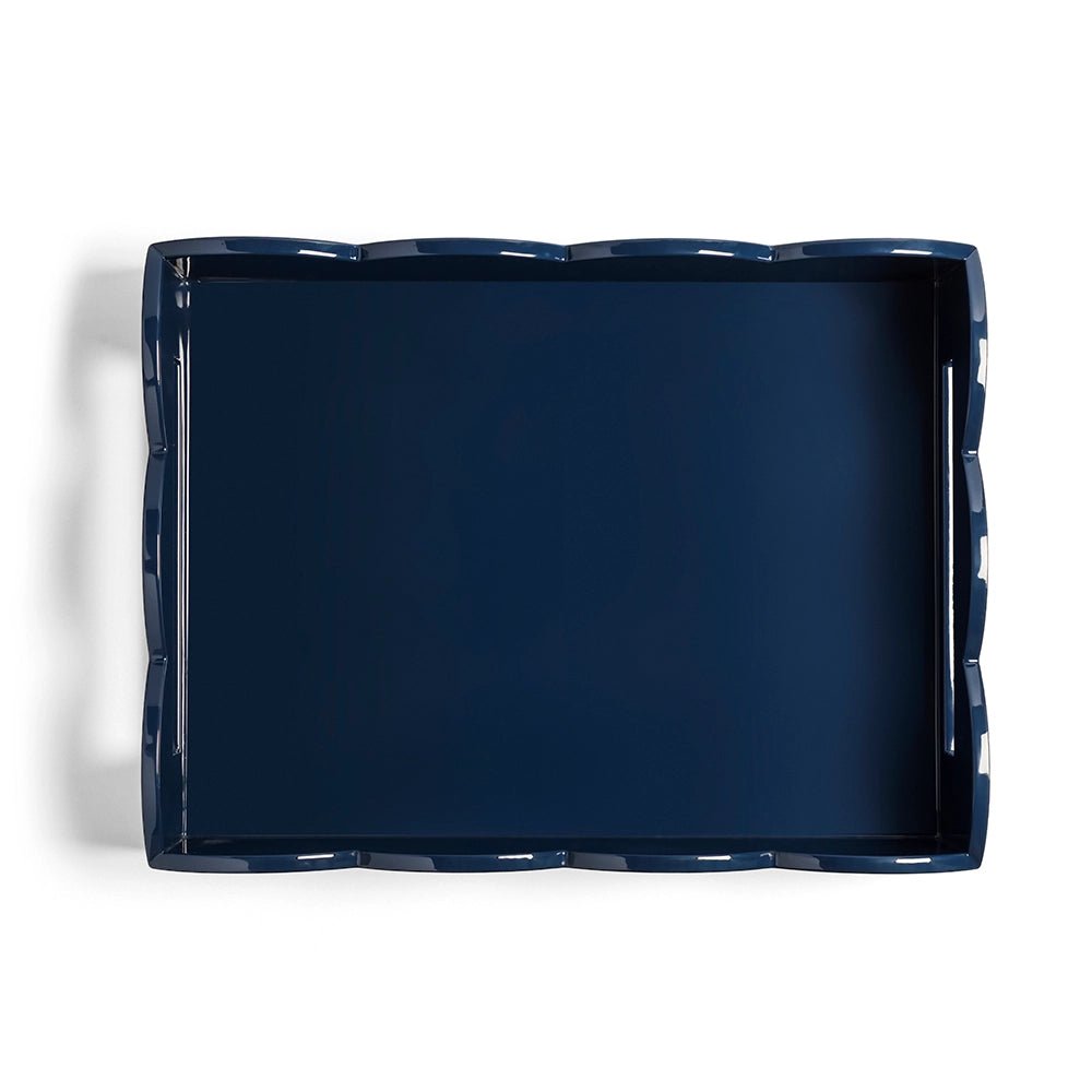 Pale Denim & Navy Lacquered Scallop Medium Two - Tone Tray - Addison Ross Ltd UK