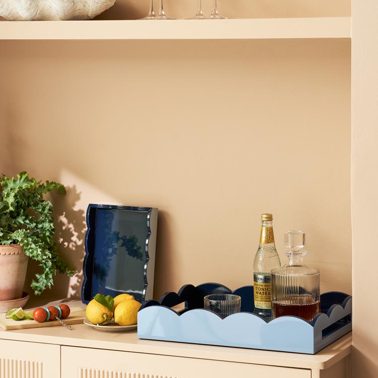 Pale Denim & Navy Lacquered Scallop Medium Two - Tone Tray - Addison Ross Ltd UK