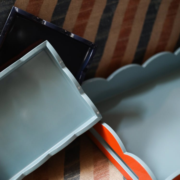 Pale Denim & Navy Lacquered Scallop Small Two - Tone Tray - Addison Ross Ltd UK