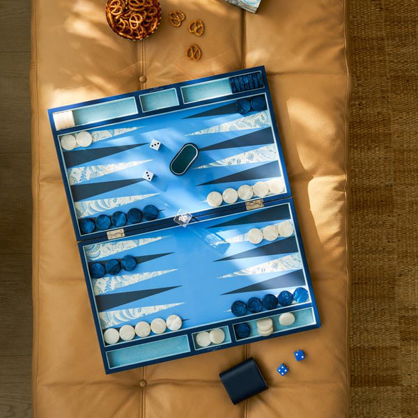 Palm Beach Blue Lacquer Backgammon Set - Addison Ross Ltd UK