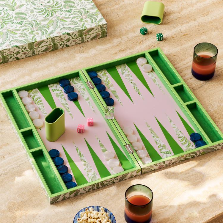 Palm Beach Green Lacquer Backgammon Set - Addison Ross Ltd UK