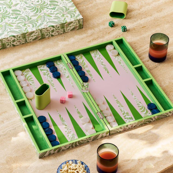Palm Beach Green Lacquer Backgammon Set - Addison Ross Ltd UK