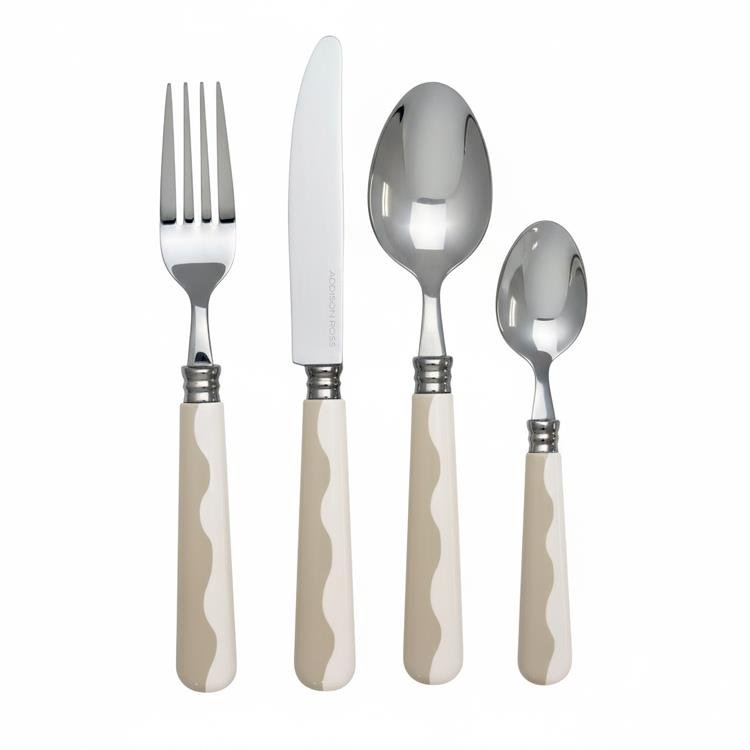 Wave Cutlery - Cappuccino & White (16‑Piece Set) - Addison Ross Ltd UK