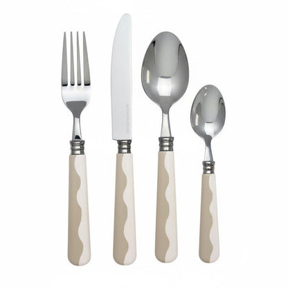 Wave Cutlery - Cappuccino & White (16‑Piece Set) - Addison Ross Ltd UK