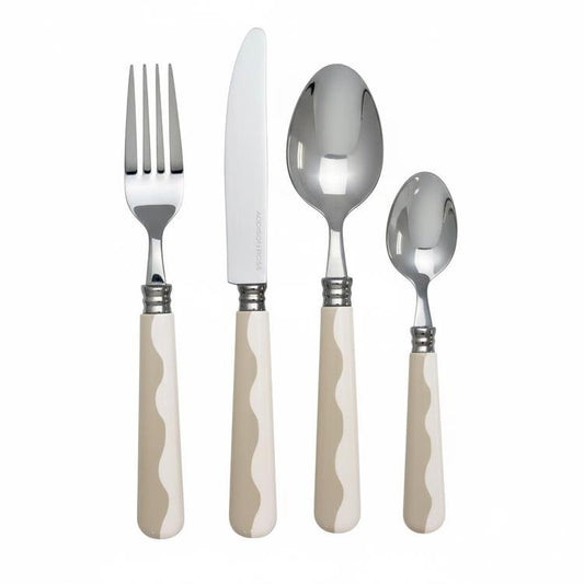 Wave Cutlery - Cappuccino & White (16‑Piece Set) - Addison Ross Ltd UK