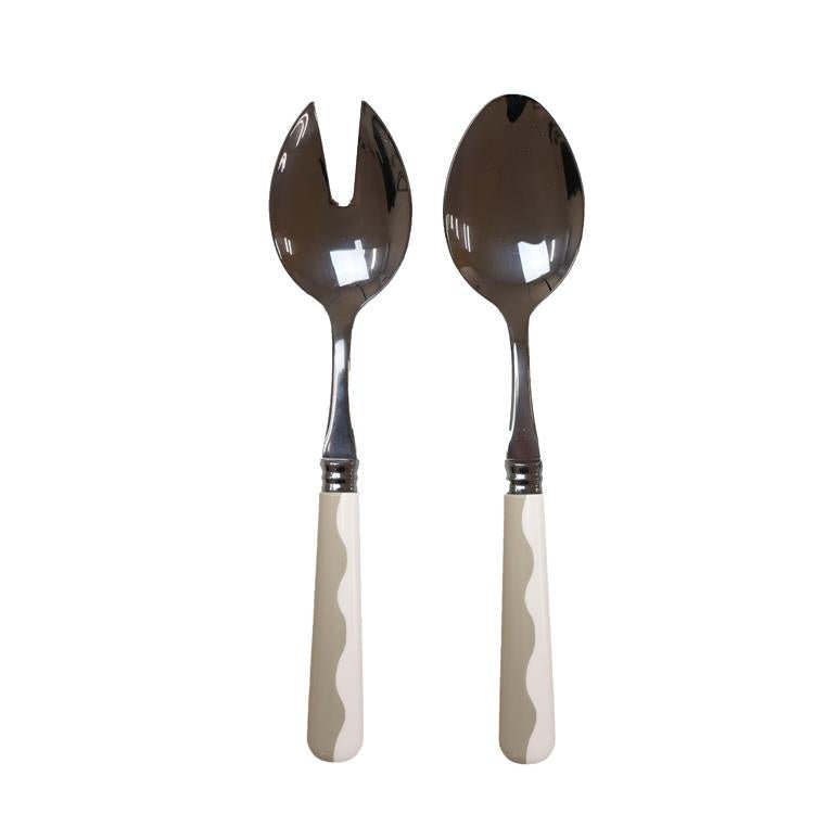 Wave Salad Servers - Cappuccino & White (2‑Piece Set) - Addison Ross Ltd UK