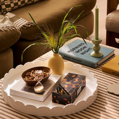 White Round Medium Lacquered Scallop Tray - Addison Ross Ltd UK