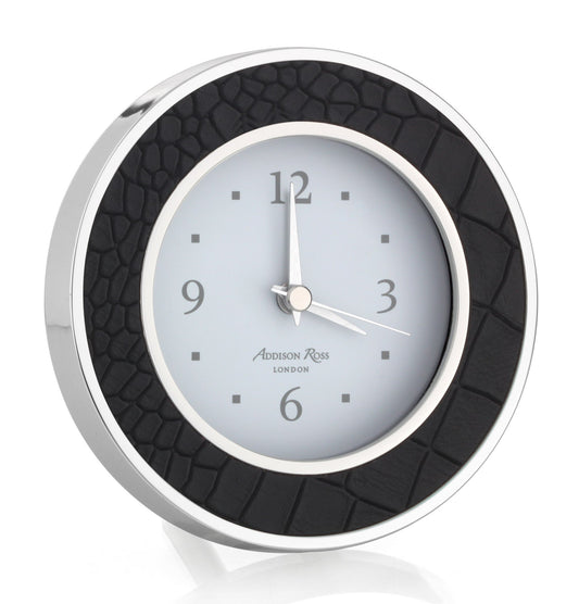 Black Croc Silver Alarm Clock - Addison Ross Ltd UK