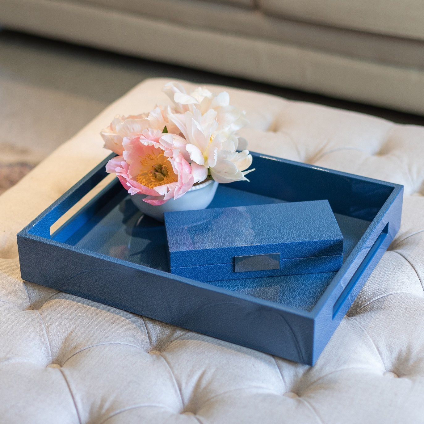 Blue Shagreen Box With Silver - Addison Ross Ltd UK