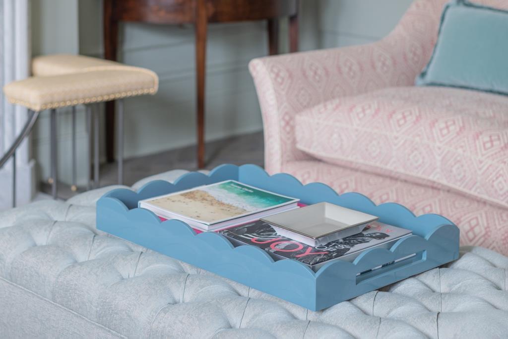 Chambray Blue Large Lacquered Scallop Ottoman Tray – Limited Edition - Addison Ross Ltd UK