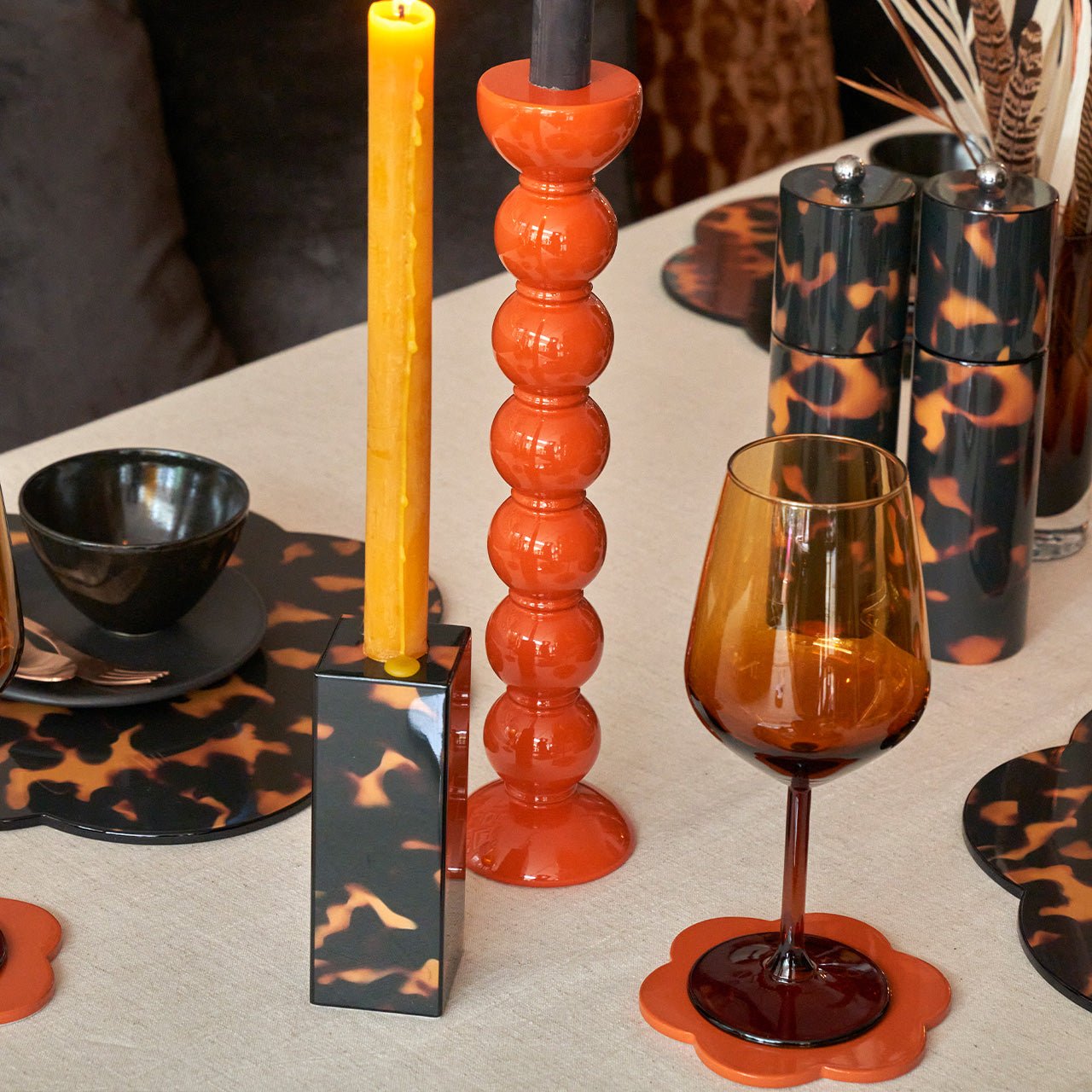 Extra Tall Orange Bobbin Candlestick - 33cm - Addison Ross Ltd UK